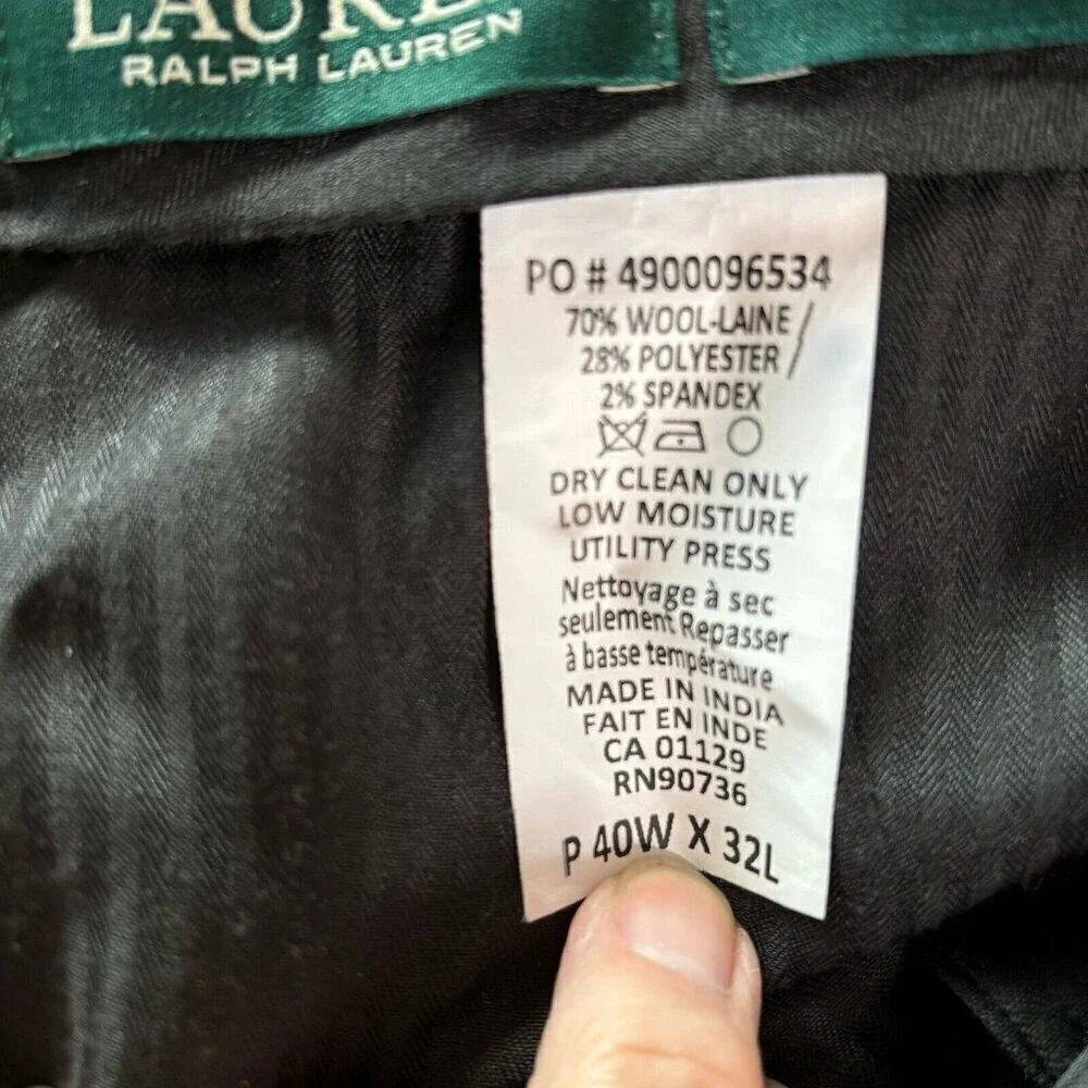Lauren Ralph Lauren High Performance Wool Dress Pants Mens 40x32 Gray Flat Front